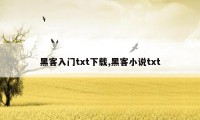 黑客入门txt下载,黑客小说txt