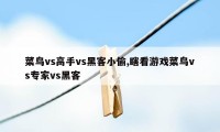 菜鸟vs高手vs黑客小偷,瞎看游戏菜鸟vs专家vs黑客