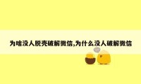 为啥没人脱壳破解微信,为什么没人破解微信