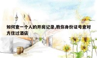 如何查一个人的开房记录,教你身份证号查对方住过酒店