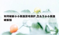 如何破解小小英雄游戏保护,怎么下小小英雄破解版