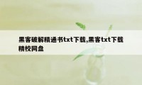 黑客破解精通书txt下载,黑客txt下载精校网盘